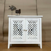 Handcrafted Indian Furniture Carved Solid Hard Wood 2 Mirror Doors Cabinet White 81x31x75cm